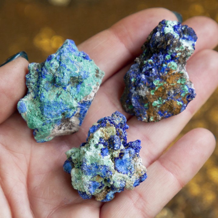 Greek Selenite and Azurite Cluster