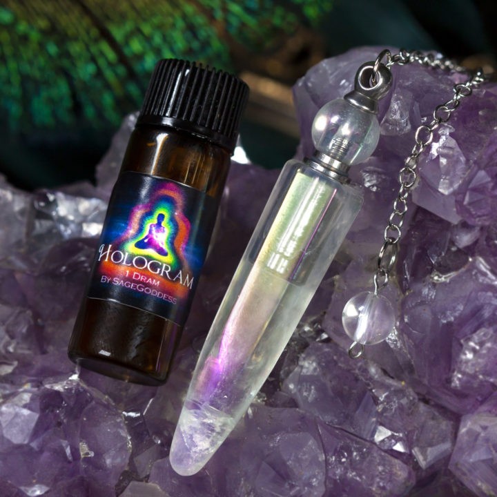 Angel Aura Quartz Perfume Pendulum with Hologram Perfume Dram