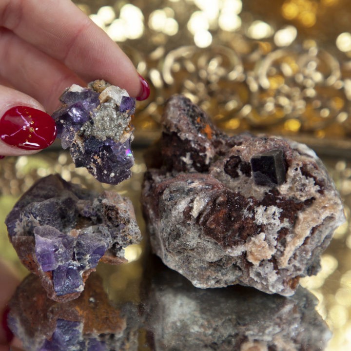 Natural Purple Fluorite on Limonite