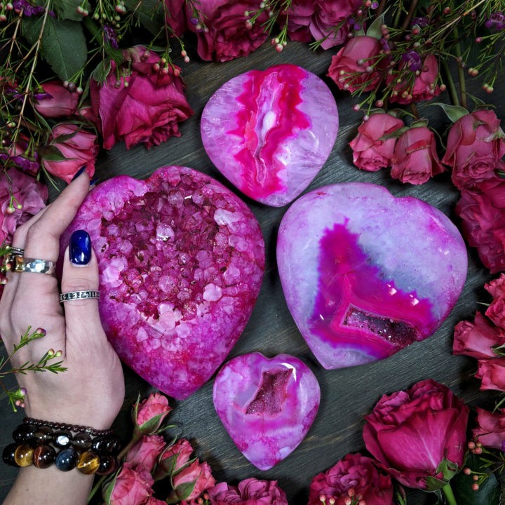 Pink Agate Druzy Heart