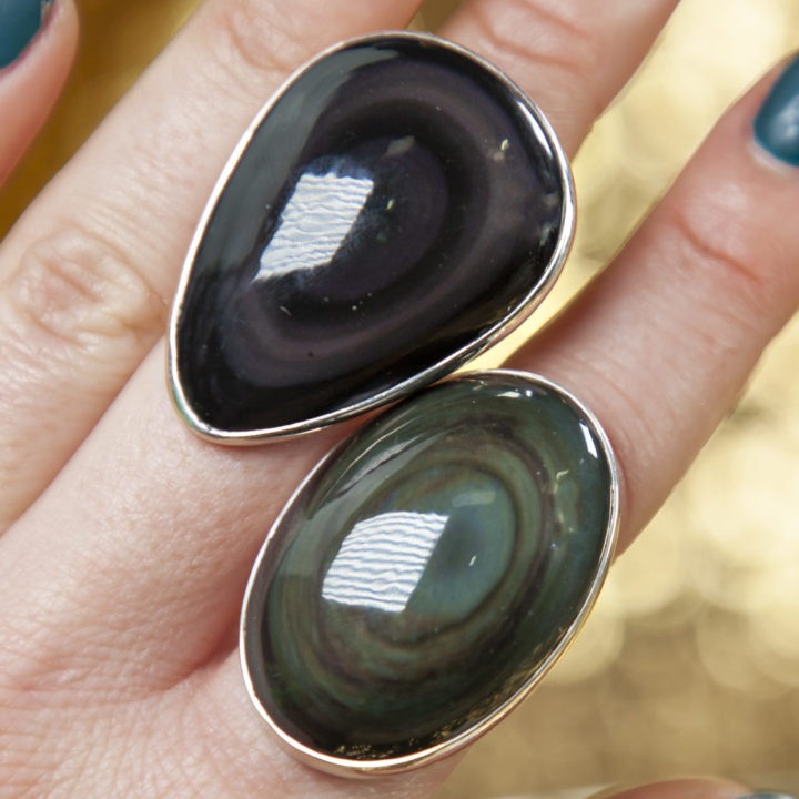 Rainbow Obsidian Sterling Silver Adjustable Ring