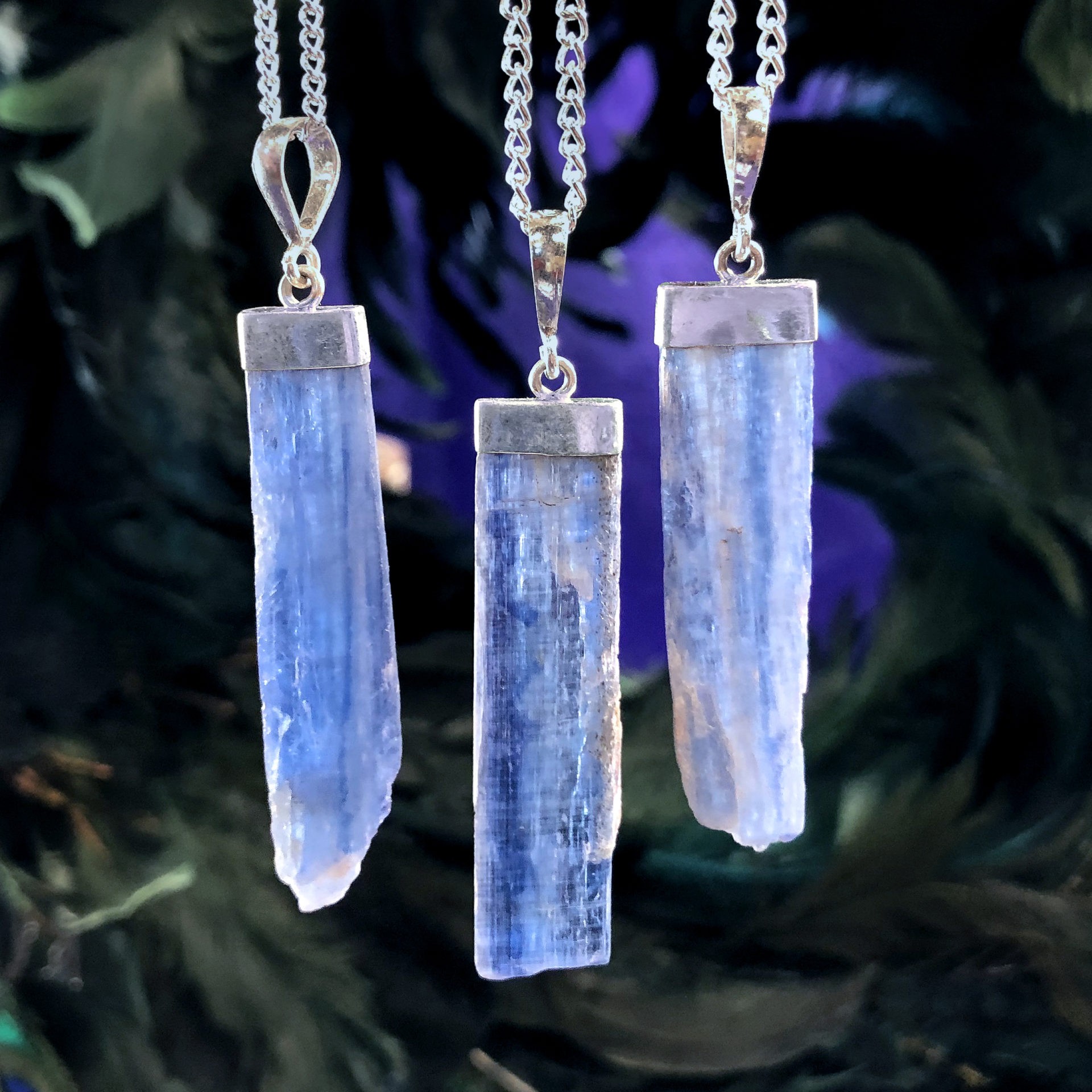 Charged Natural Brazilian Blue Kyanite Crystal Pendant 20" Silver Chain