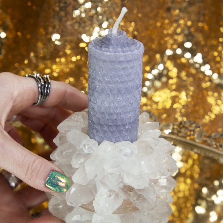 Clear Quartz Candle Holder with Beeswax Candle