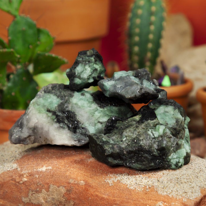 Natural Emerald with Biotite and Schist