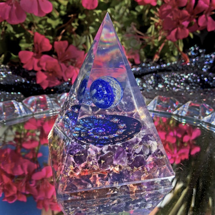 A World Within You Lapis Sphere in Orgone Pyramid