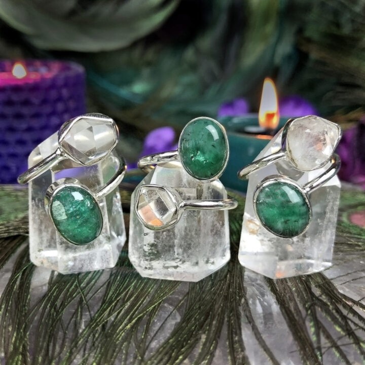 Emerald and Herkimer Diamond Personal Power Ring