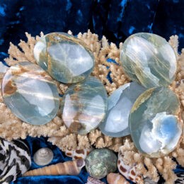 Lemurian Blue Calcite Peace and Happiness Palm Stone
