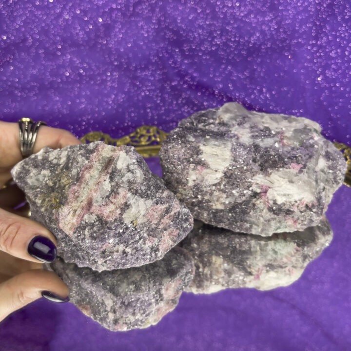 Rough Lepidolite with Pink Tourmaline in Quartz