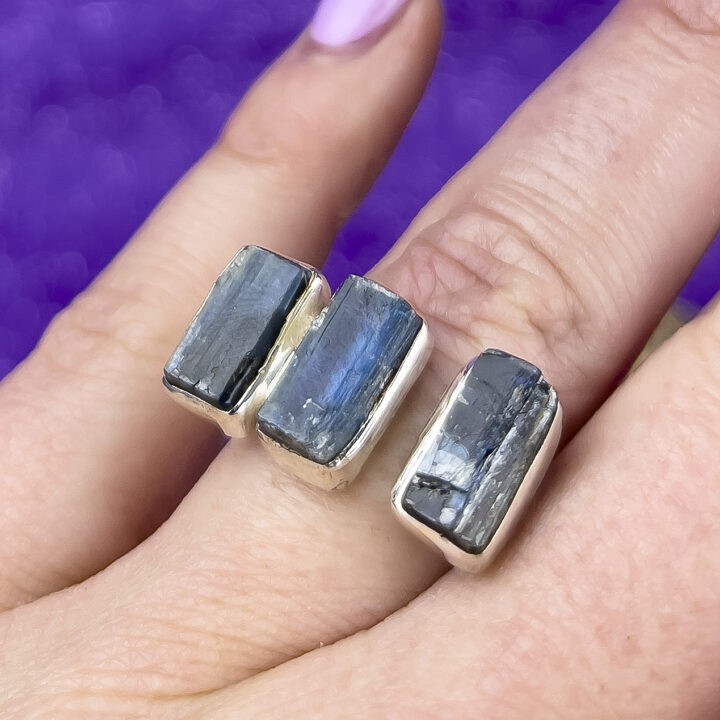 Triple Blue Kyanite Sterling Silver Adjustable Ring