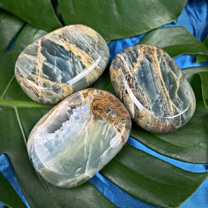 Lemurian Blue Calcite Palm Stone