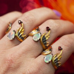 Phoenix Rising Fire Opal, Garnet, and Carnelian Ring