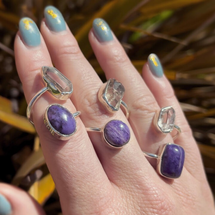 Herkimer and Charoite Spiritual Warrior Ring