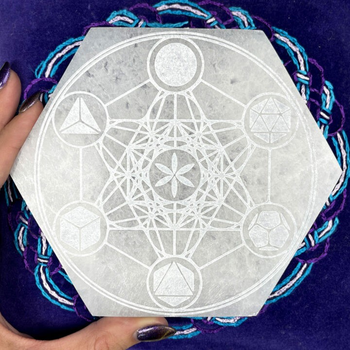 Metatrons High Vibration Engraved Selenite Hexagon