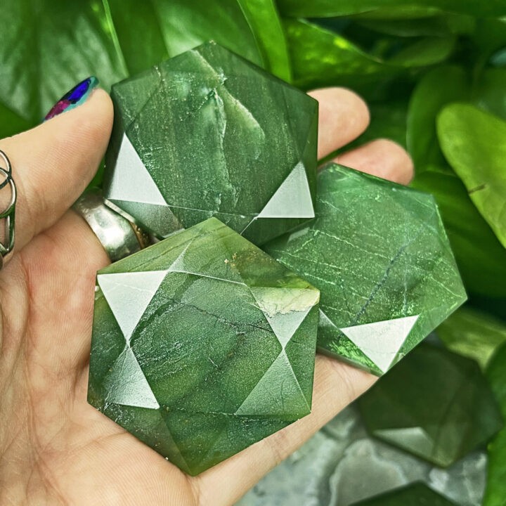 Healing and Abundance Faceted Jade Palm Stone