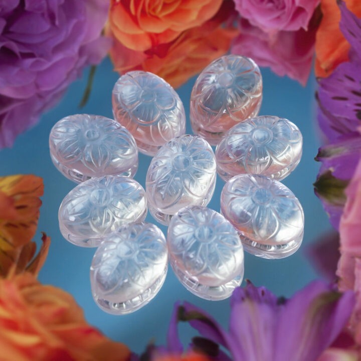 Flower Engraved Clear Quartz Cabochon