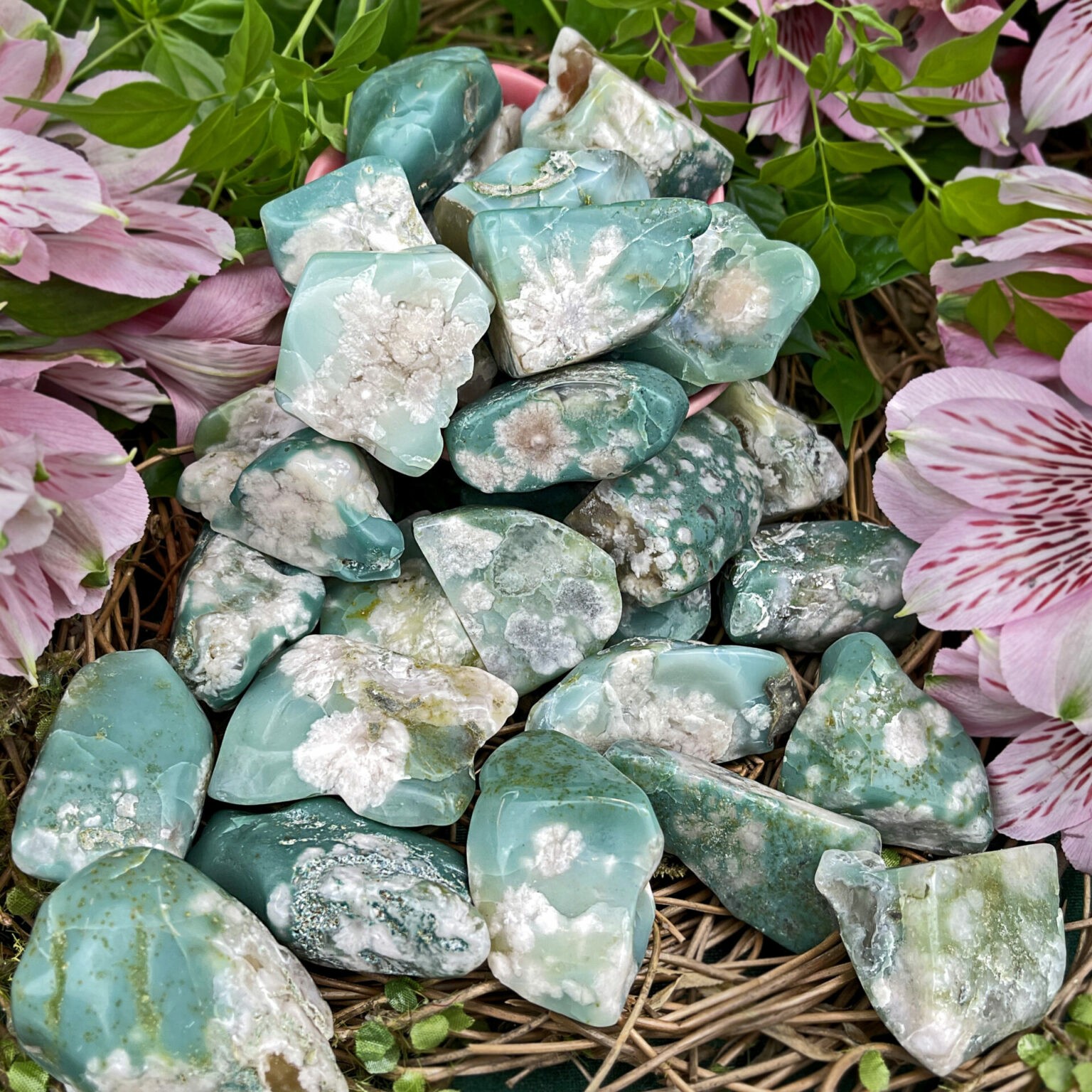 Sage Goddess Medium Tumbled Green Flower Agate for positivity