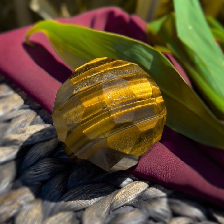 Goddess Athenas Faceted Tigers Eye Sphere