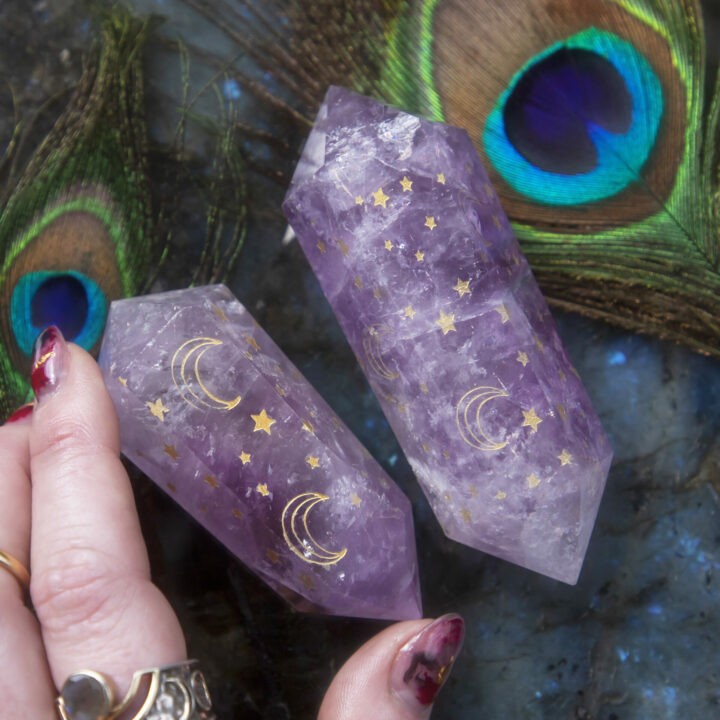 Double Terminated Amethyst Moon and Stars Wand