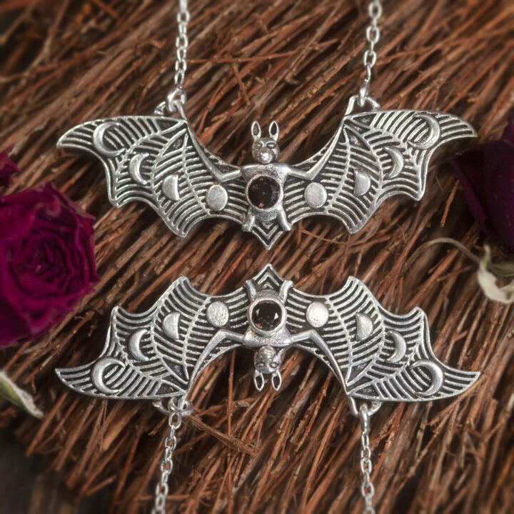 Guardian of the Night Bat and Moon Phases Necklace