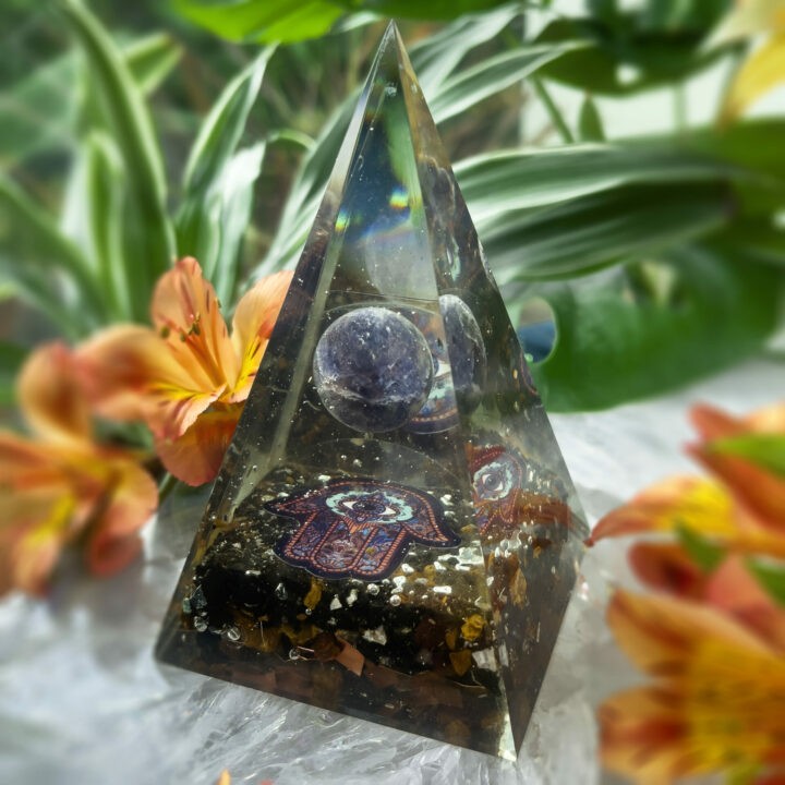 Protection and Intuition Orgonite Hamsa Pyramid