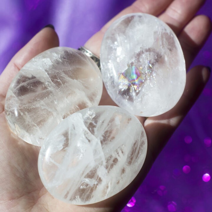 Magnify and Amplify Clear Quartz Palm Stone
