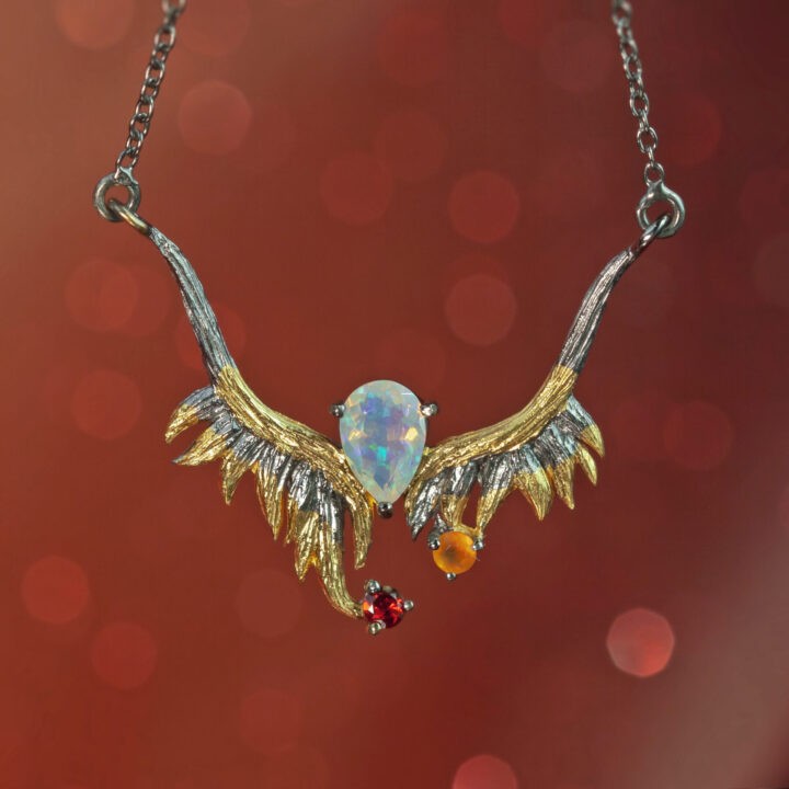 Phoenix Rising Fire Opal, Garnet, and Carnelian Necklace