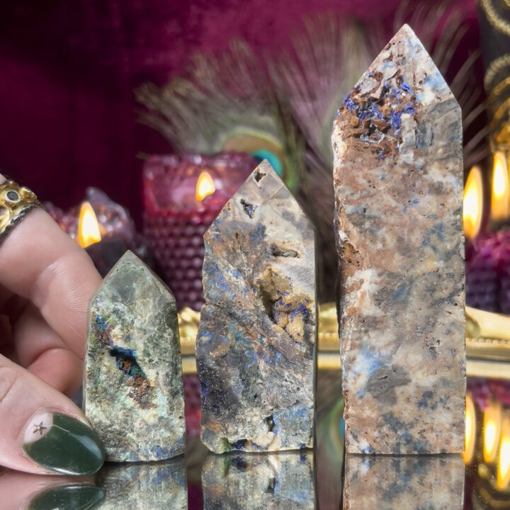 Ancient Priestess Azurite and Chrysocolla in Petrified Wood Obelisk