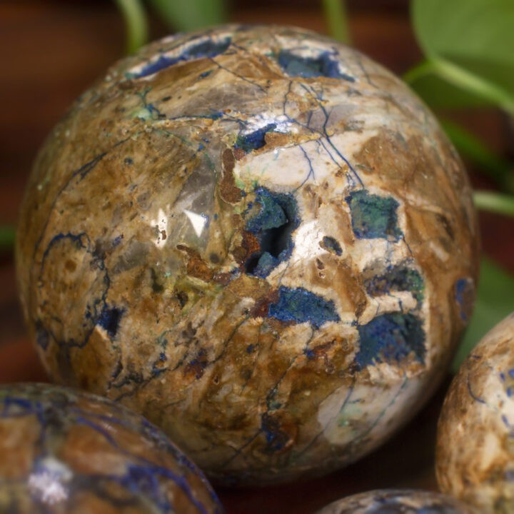Ancient Priestess Azurite and Chrysocolla in Petrified Wood Sphere