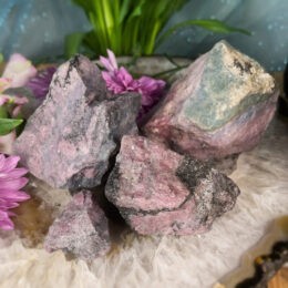 Gentle Healing Natural Rhodonite with Aquamarine