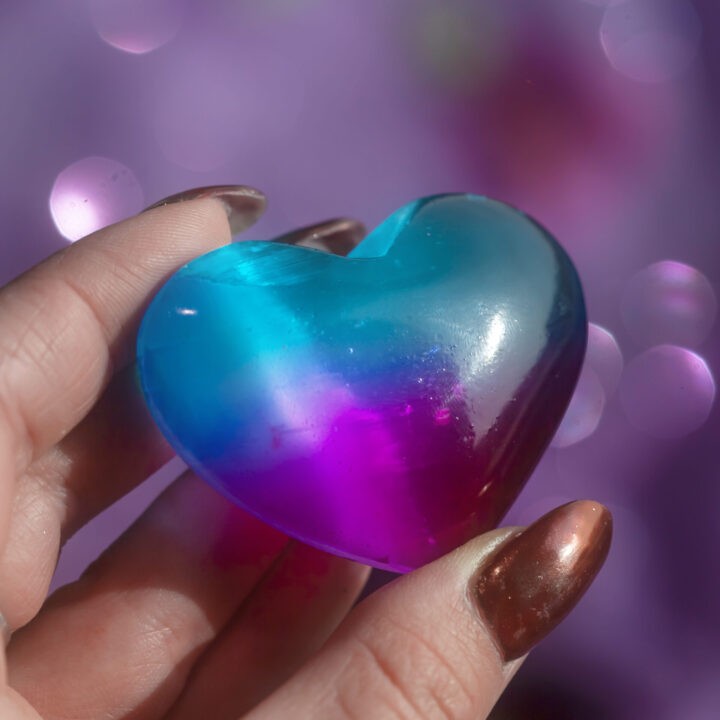 Magenta and Blue Aura Selenite Heart