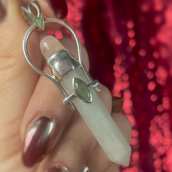 Aquamarine, Green Amethyst, and Morganite Sterling Silver Pendant