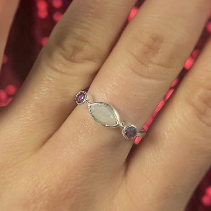 Opal and Garnet Sterling Silver Ring