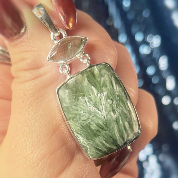 Seraphinite With Green Rutilated Rectangle Pendant