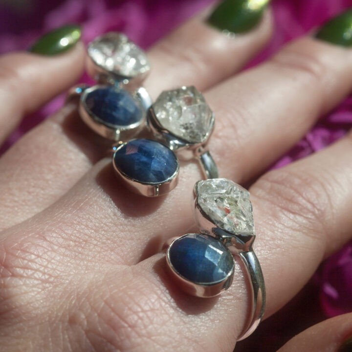 Sapphire and Herkimer Diamond Psychic Channeling Ring