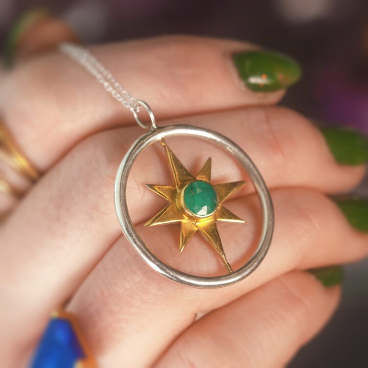 Star of Ishtar Sapphire and Emerald Spinning Pendant