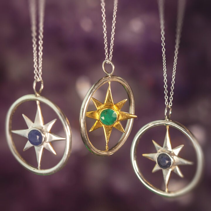 Star of Ishtar Sapphire and Emerald Spinning Pendant