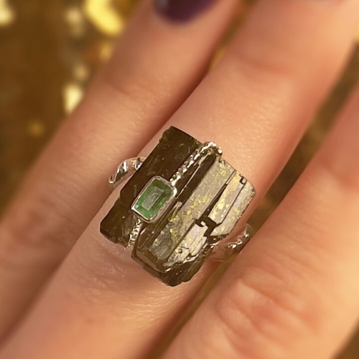 Epidote and Emerald Ring