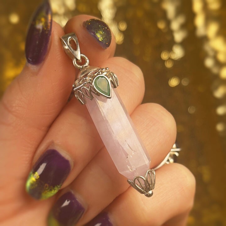 Kunzite and Emerald Sterling Silver Pendant