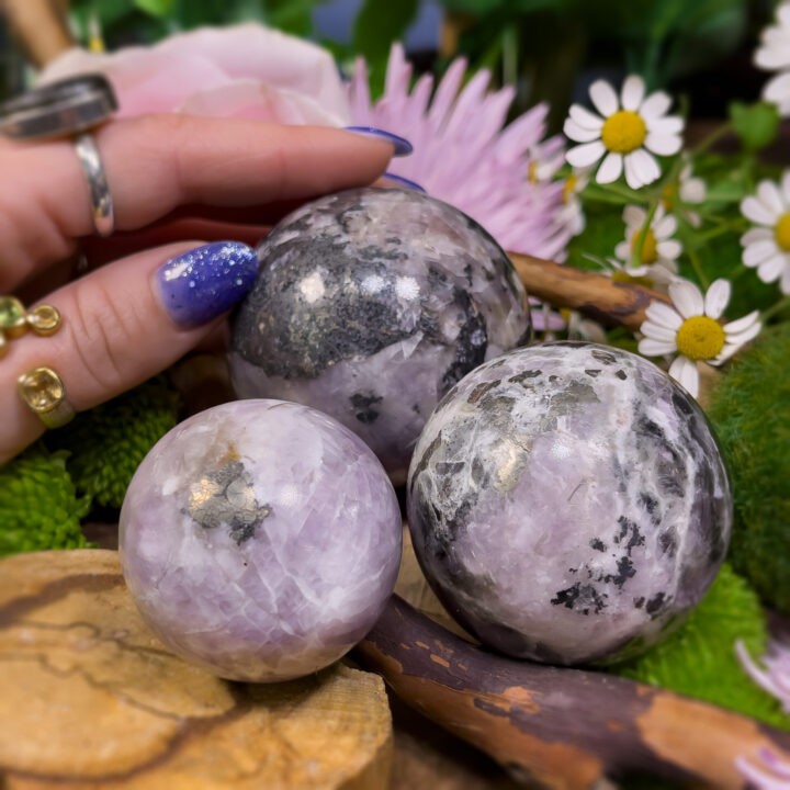 Heal and Empower Kunzite and Pyrite Sphere