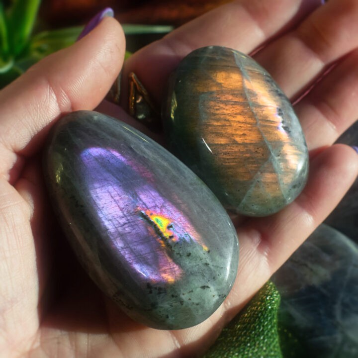 Purple Flash Labradorite Palm Stone