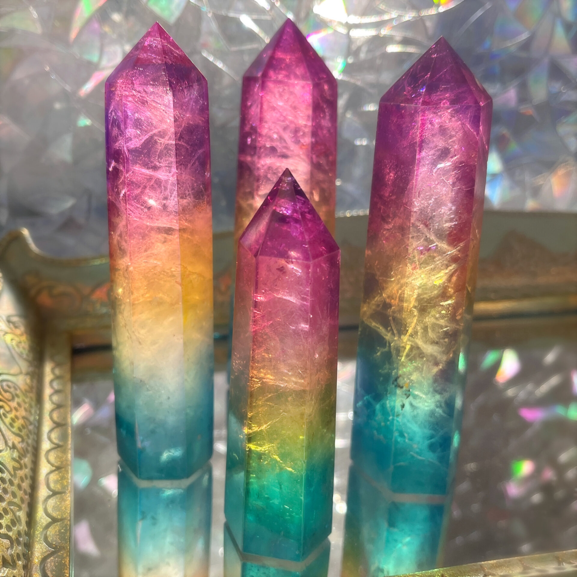Rainbow Aura Clear Quartz Palm Stone