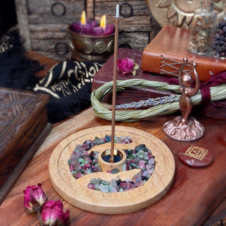 Protect Your Heart Incense Holder with Watermelon Tourmaline Chip Stones
