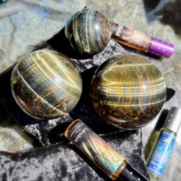 Blue Tigers Eye Wise Priestess Sphere with Intuitively Chosen Third Eye Perfume