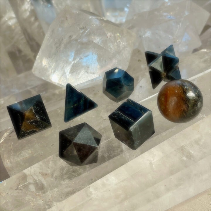 Blue and Gold Tigers Eye Sacred Geometry Set