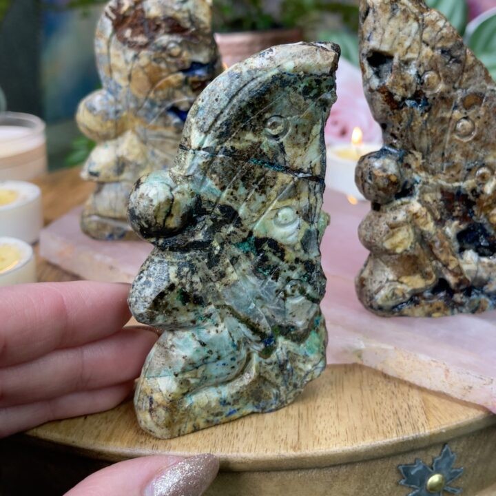 Azurite and Chrysocolla in Petrified Wood Faerie
