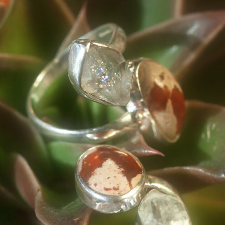 Fire Opal and Herkimer Bypass Ring