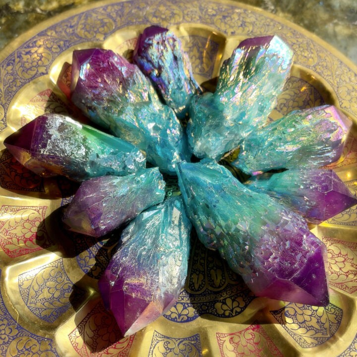 Peacock Aura Candle Quartz