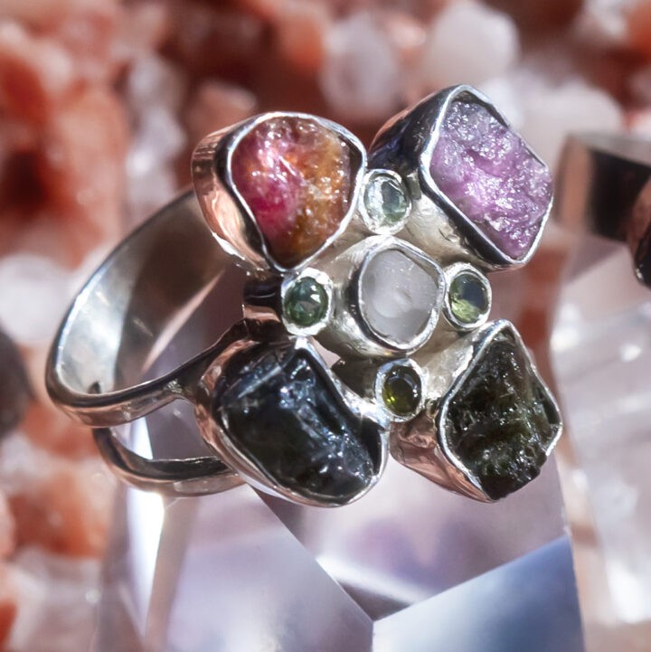 Quartz and Tourmaline Love Grid Ring