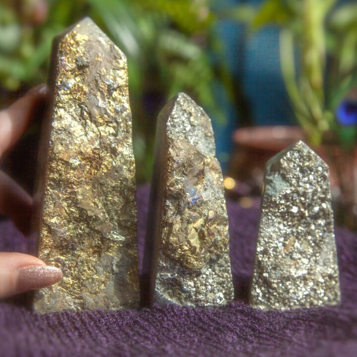 Strike Gold Rainbow Pyrite Natural-Sided Obelisk
