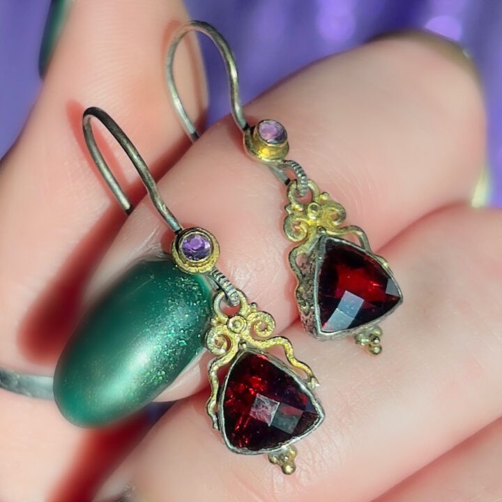 Faceted Garnet with Amethyst Earrings